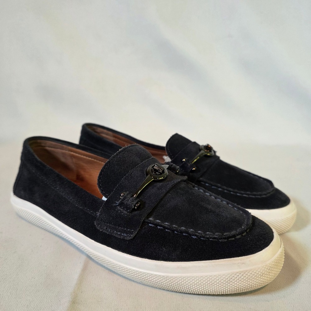 Coach Corey Womena 6.5 Navy Blue Suede Turnlock‎ Loafer Sneakers Preppy